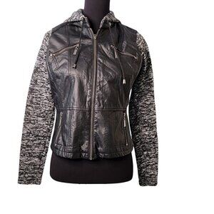 Black Hoodie Jacket Washable Leather Look Kohl's NWT Size Small
